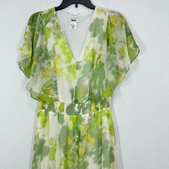 Dkny Green and Yellow Floral High Waisted  Midi Dress - Picture 11 of 11